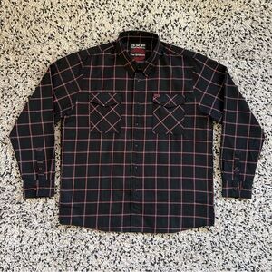 DIXXON Men’s Gridlock Plaid Flannel Shirt Black Red Long Sleeve Snap Button XXL